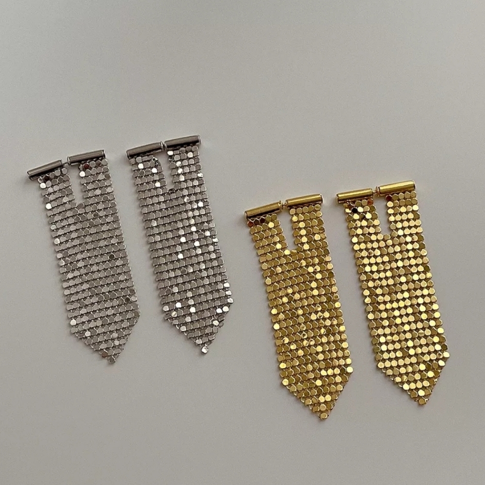 NEW, Long Silver Tassel Earrings - Picture 2 of 3